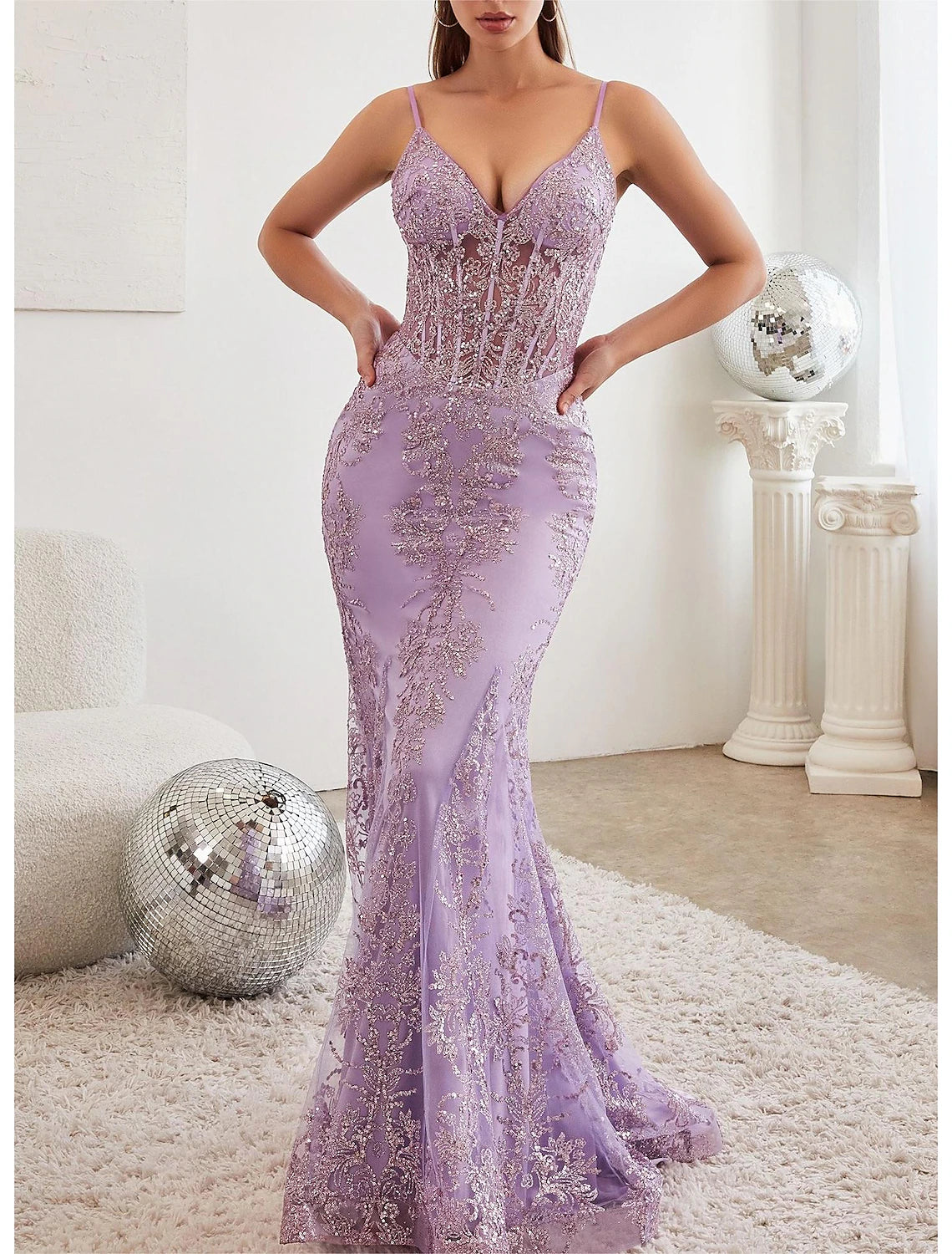 Wholesale Mermaid / Trumpet Prom Dresses Celebrity Style Dress Graduation Prom Court Train Sleeveless V Neck Lace with Glitter Crystals Sequin